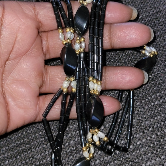 Vintage Hematite Freshwater Pearls Necklace - Picture 2 of 4